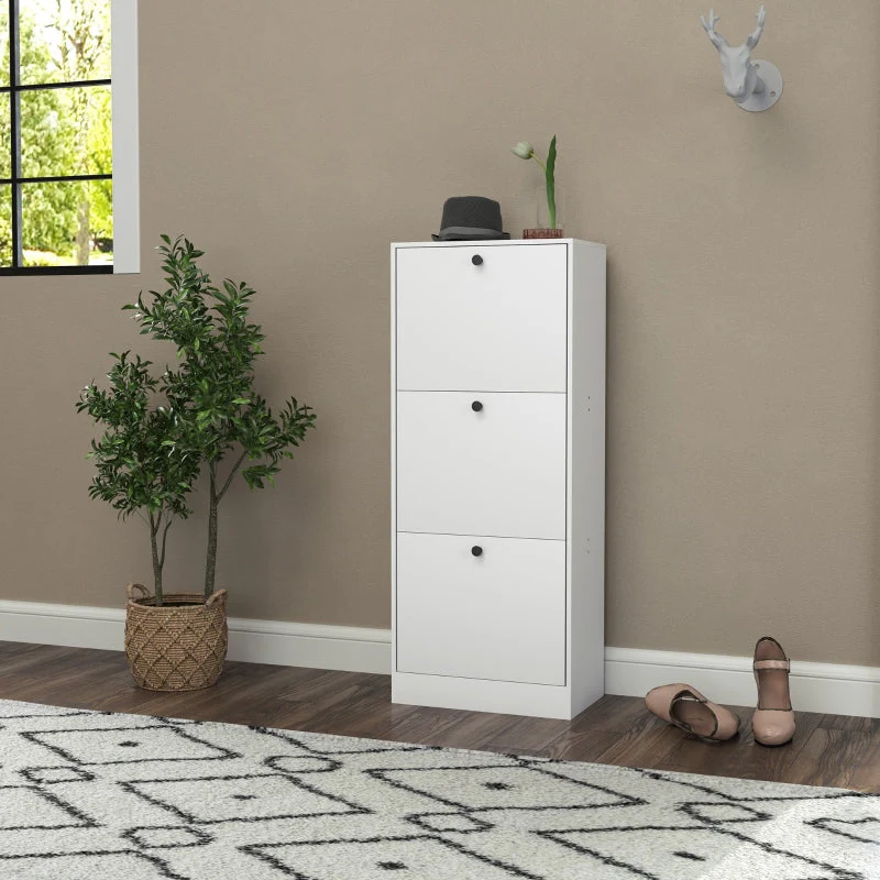 Shoe Cabinet with 3 Flaps, Adjustable Divider, 12 Pairs, White - Image 8