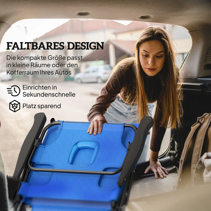 Sun Lounger, Foldable Weatherproof, Black + Dark Blue - Image 6