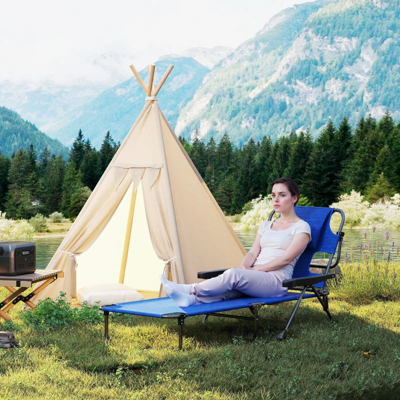Sun Lounger, Foldable Weatherproof, Black + Dark Blue - Image 8