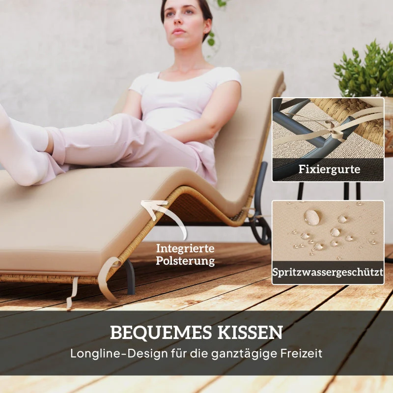 Sun Lounger, Water-Repellent, 120 kg Load Capacity, Polyrattan Beige - Image 5